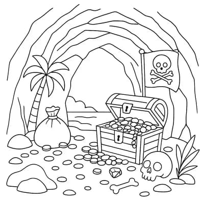 Pirate Treasure Cave Kleurplaat