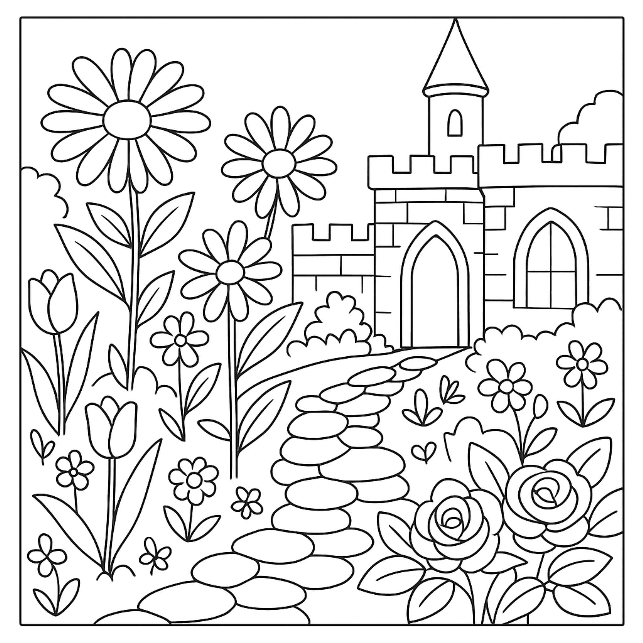 Castle Garden Courtyard Kleurplaat