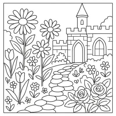 Castle Garden Courtyard Kleurplaat