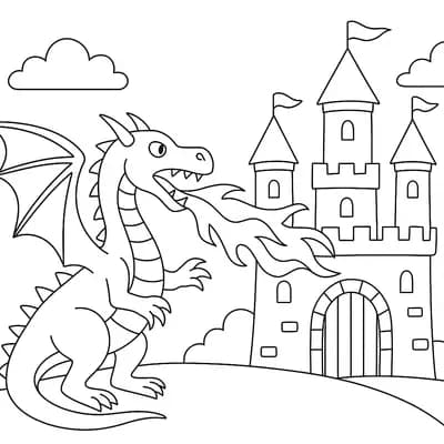 Draak bij Kasteel Kleurplaat