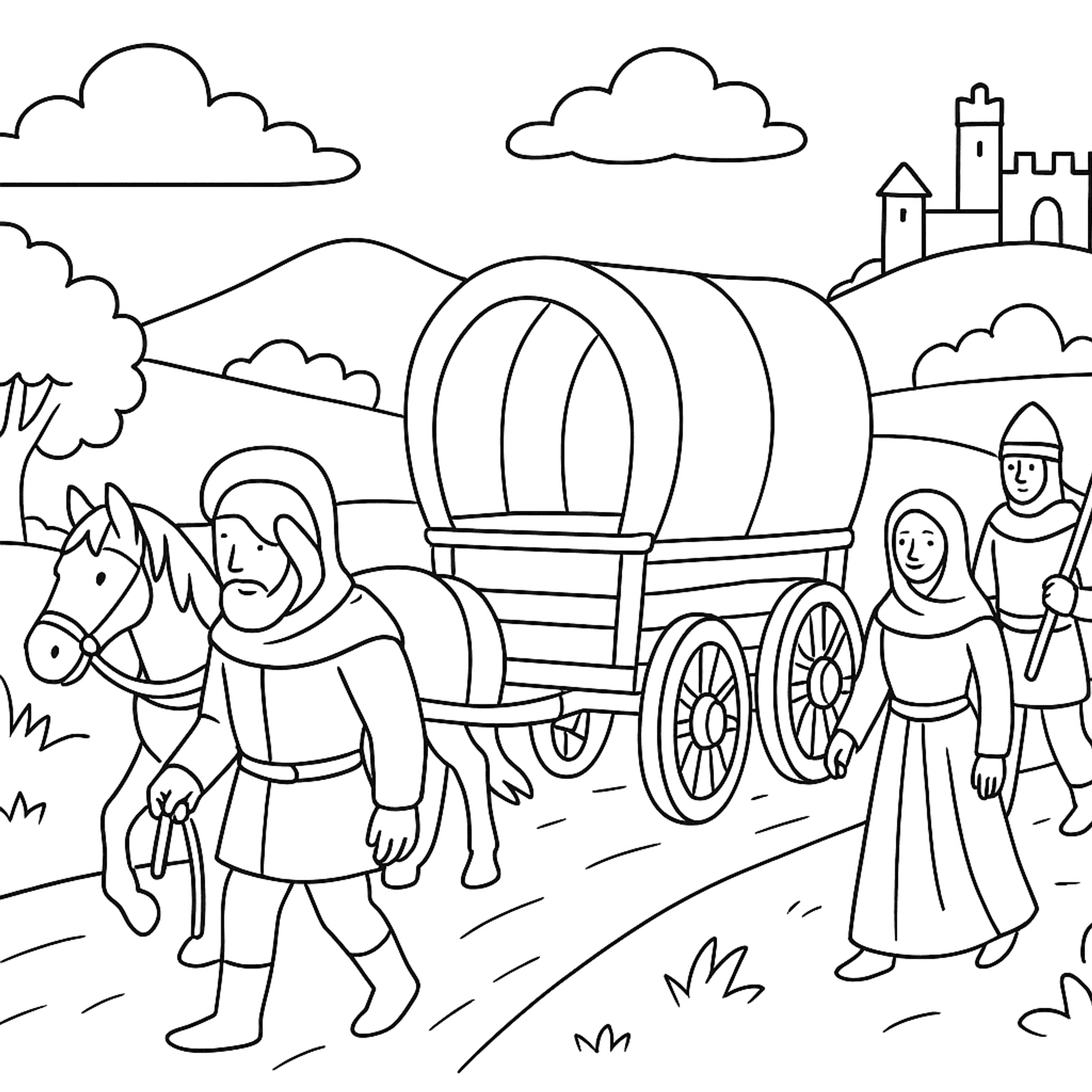 Medieval Caravan Traveling Kleurplaat