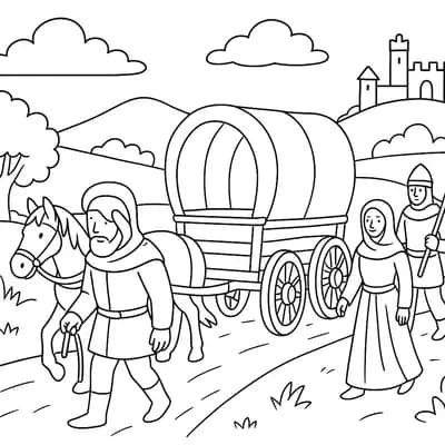 Medieval Caravan Traveling Kleurplaat