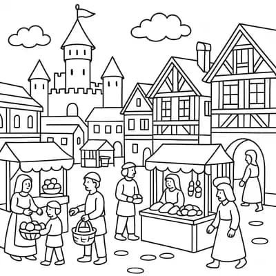 Middeleeuwse Markt Kleurplaat