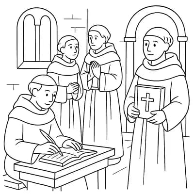 Medieval Monastery Monks Kleurplaat