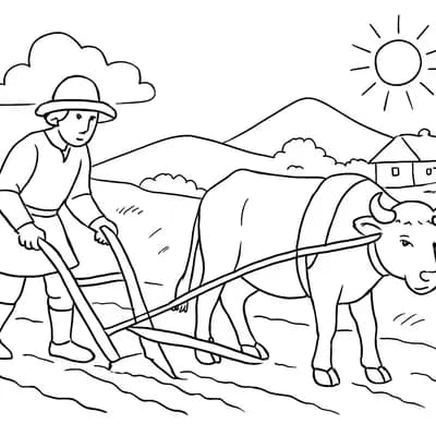 Medieval Peasant Farming Kleurplaat