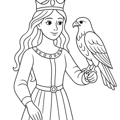 Prinses met Valk Kleurplaat