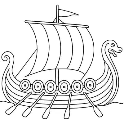 Medieval Ship Longboat Kleurplaat