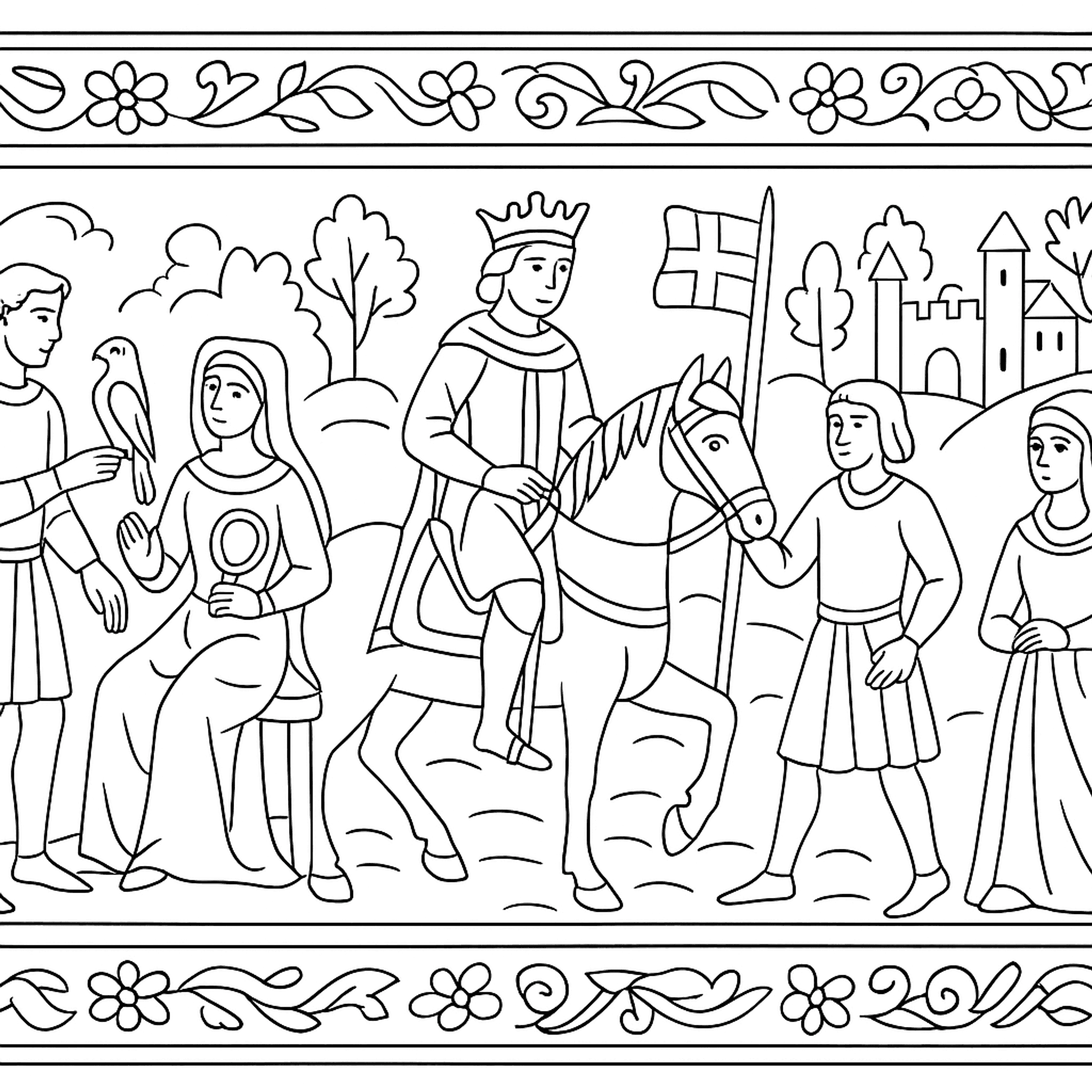 Medieval Tapestry Scene Kleurplaat