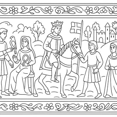 Medieval Tapestry Scene Kleurplaat
