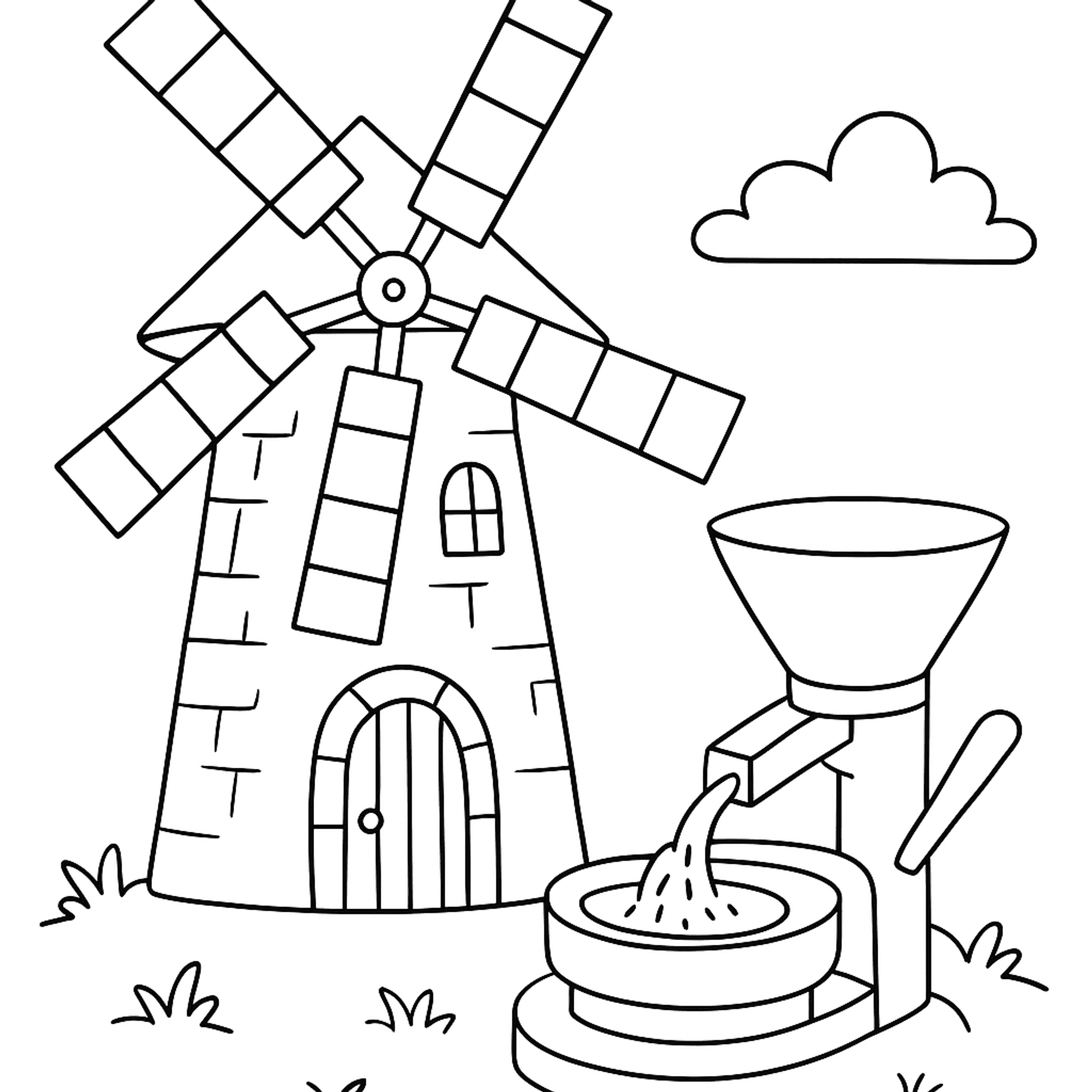 Medieval Windmill Grinding Kleurplaat