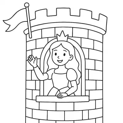 Prinses in Toren Kleurplaat