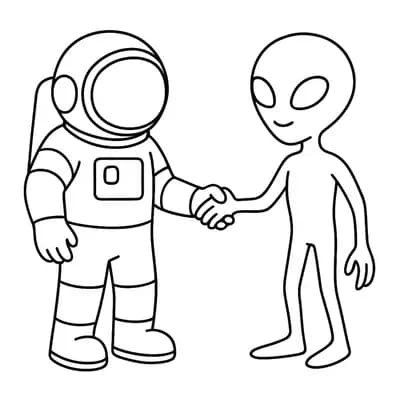 Astronaut Ontmoet Alien Kleurplaat