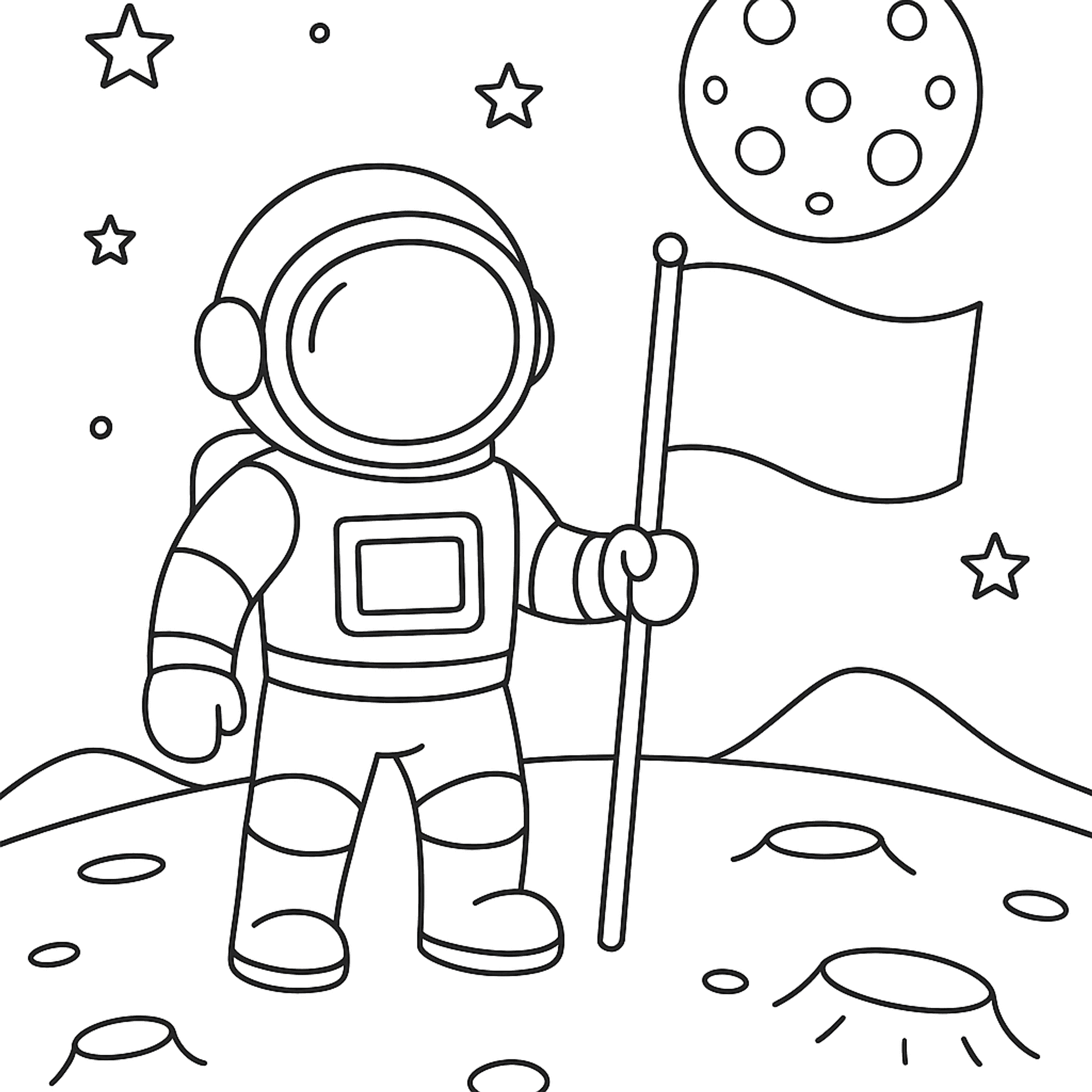 Astronaut op de Maan Kleurplaat