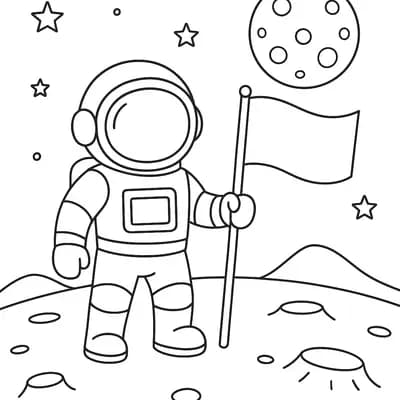 Astronaut op de Maan Kleurplaat