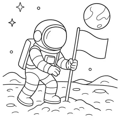 Astronaut op Mars Kleurplaat
