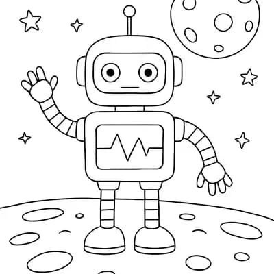 Robot op de Maan Kleurplaat