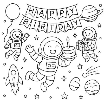Space Birthday Kleurplaat