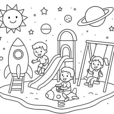 Space Playground Kleurplaat