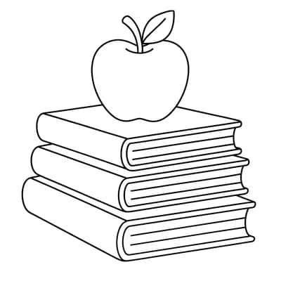 Boeken met Appel Kleurplaat