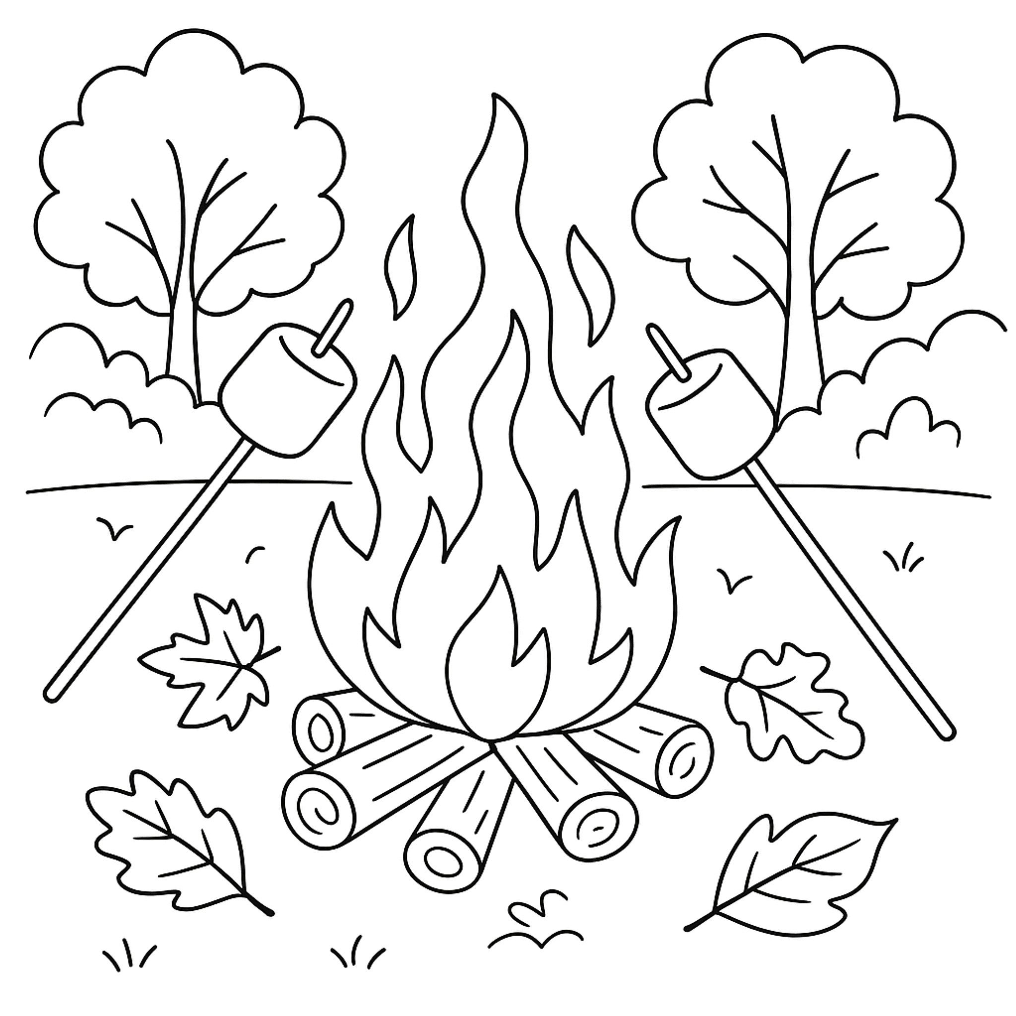 Herfst Kampvuur Kleurplaat