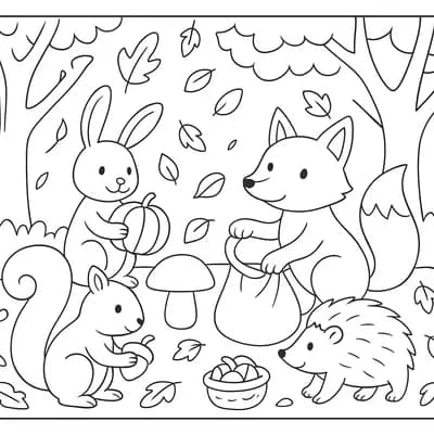 Dieren in Herfst Kleurplaat