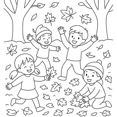 Spelen in Herfstbladeren Kleurplaat