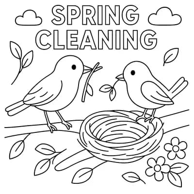 Spring Cleaning Kleurplaat