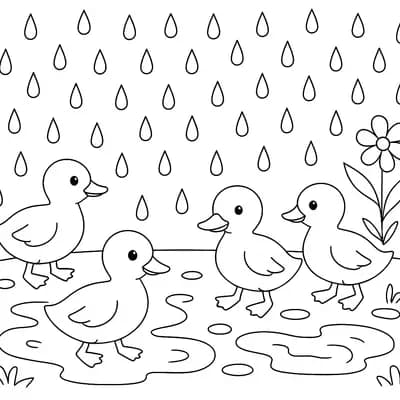 Eendjes in de Regen Kleurplaat
