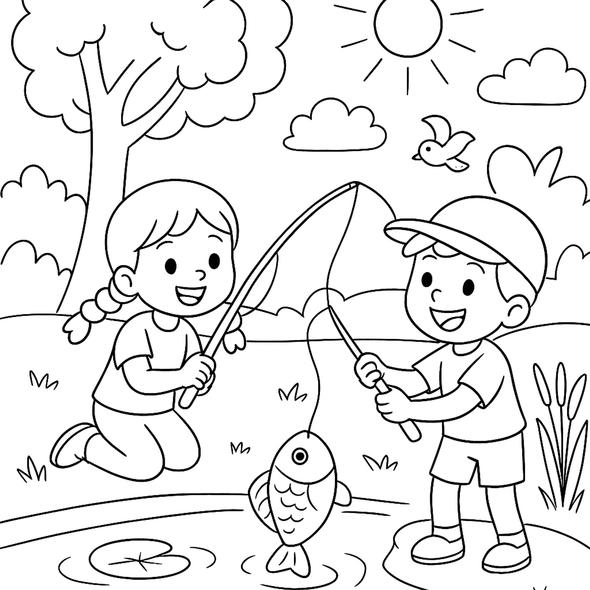 Spring Fishing Kleurplaat