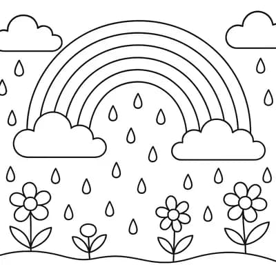 Lenteregen met Regenboog Kleurplaat
