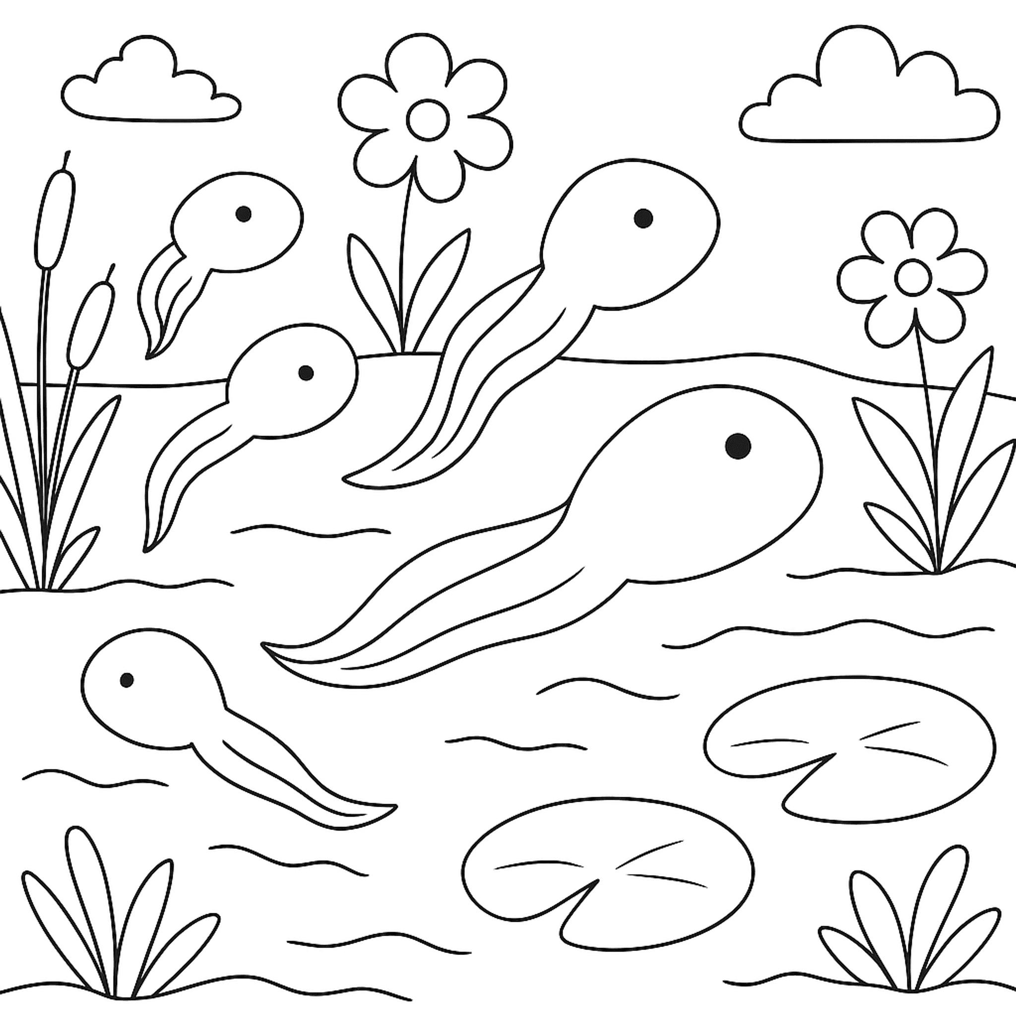 Spring Tadpoles Kleurplaat