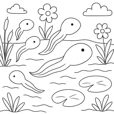 Spring Tadpoles Kleurplaat