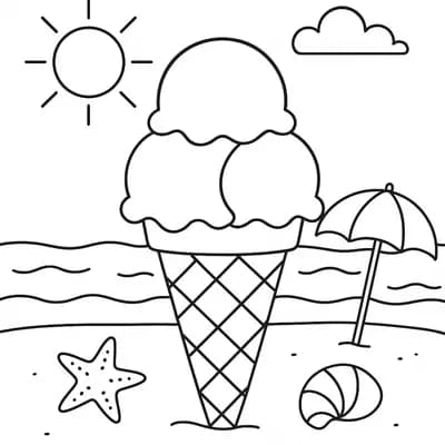 IJsje op Strand Kleurplaat