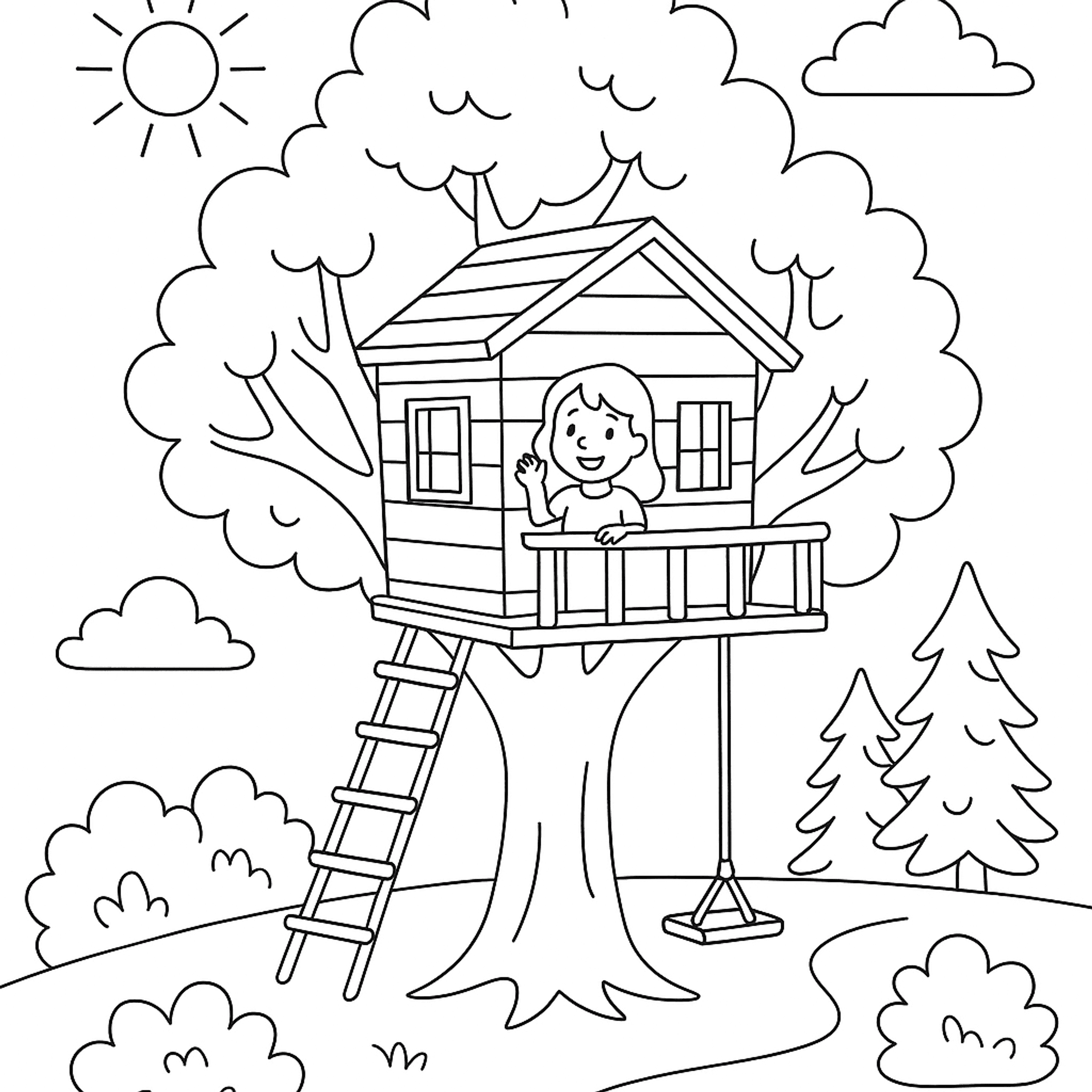Zomer Boomhut Kleurplaat