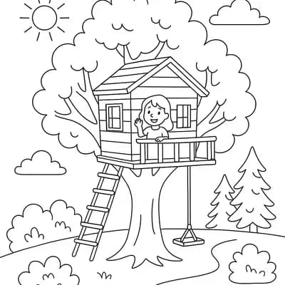 Zomer Boomhut Kleurplaat
