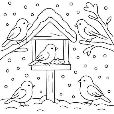 Winter Birds Kleurplaat