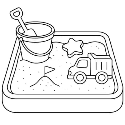 Zandbak met Speelgoed Kleurplaat