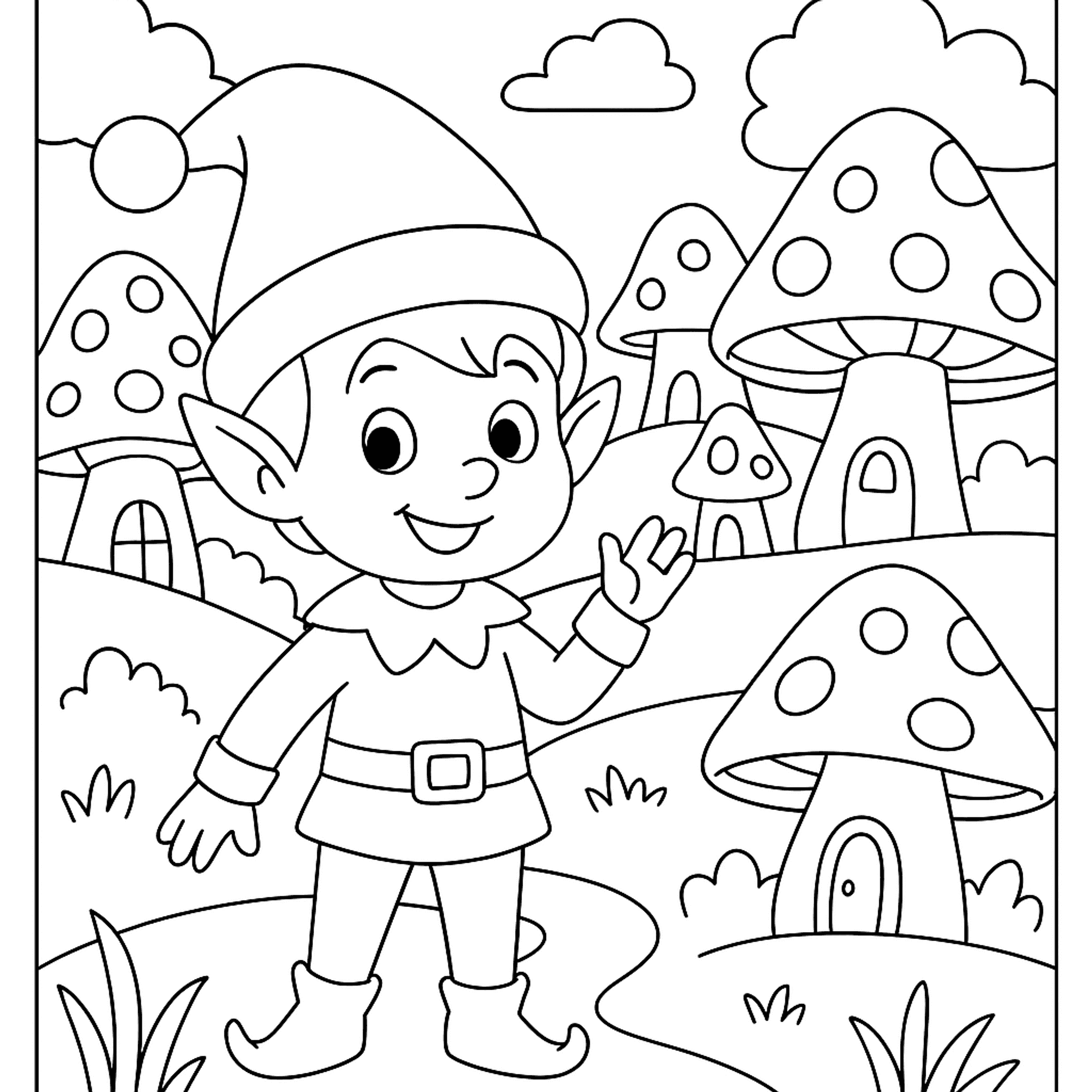 Elf in Paddenstoelendorp Kleurplaat