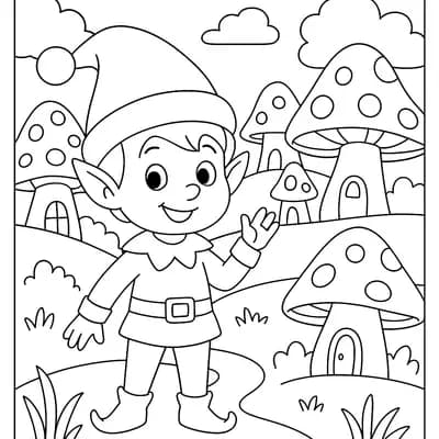 Elf in Paddenstoelendorp Kleurplaat