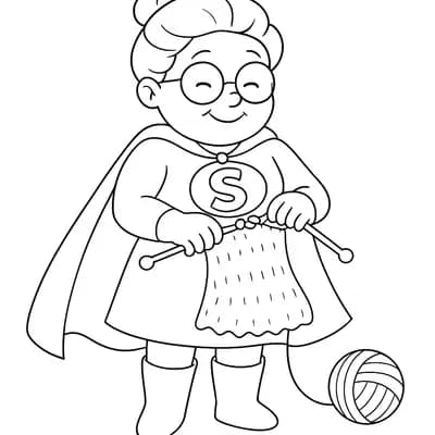 Superhero Grandma Kleurplaat