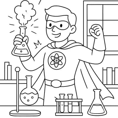 Superhero Scientist Kleurplaat