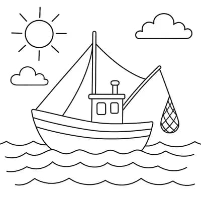 Vissersboot Kleurplaat