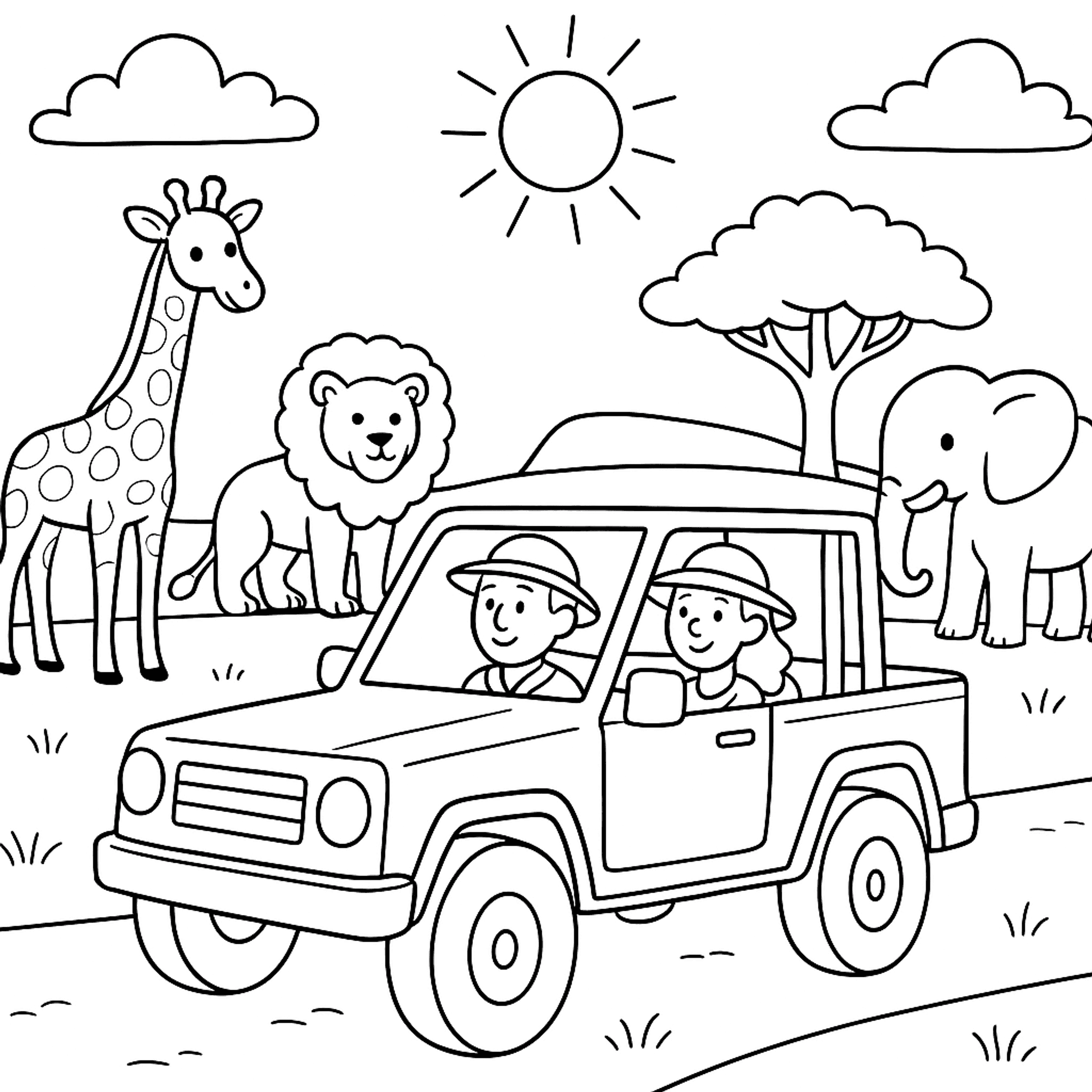 Safari Jeep Kleurplaat