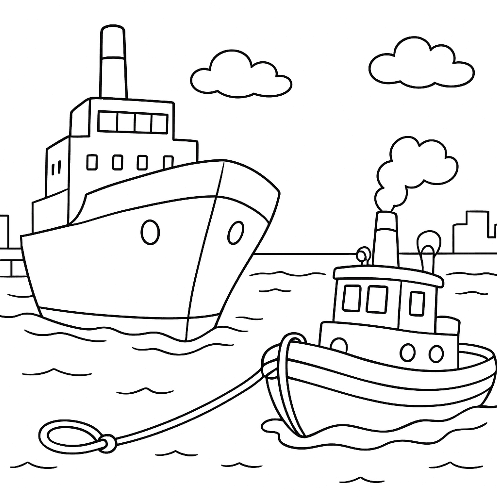 Tugboat Pulling Kleurplaat