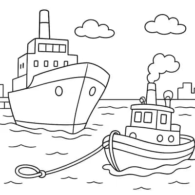 Tugboat Pulling Kleurplaat