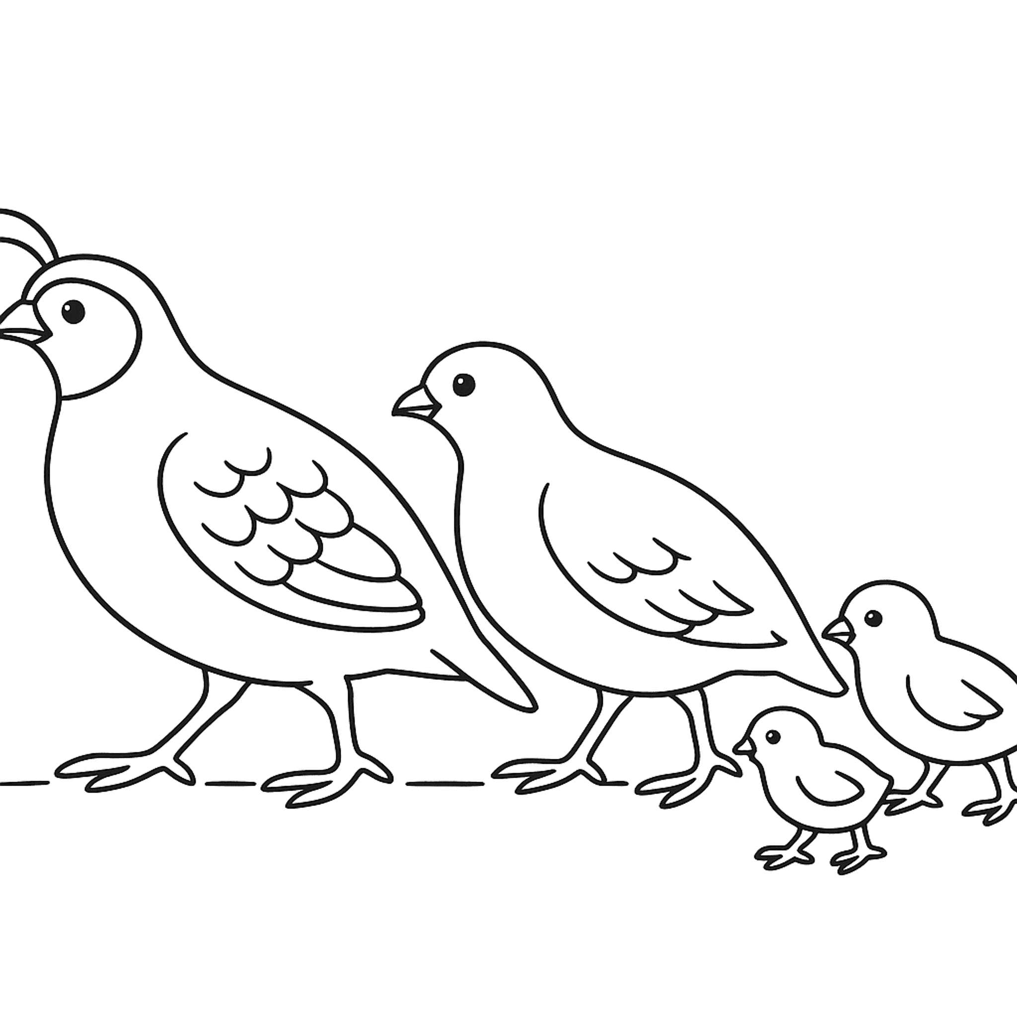 Quail Family Kleurplaat